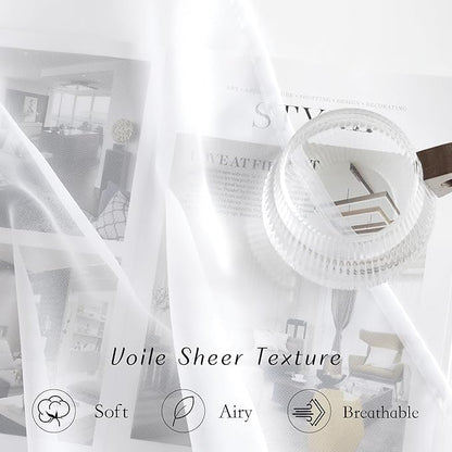 NICETOWN Soft Voile White Sheer Curtains 63 inches Long - Grommet Living Room Curtains Elagant & Airy Breathable Light Filtering Window Treatments for Bedroom, W42 x L63, 2 Panels