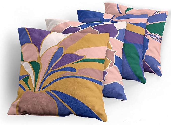 Ambesonne Floral Throw Pillow Cushion Case Pack of 4, Abstract Flowers and Petals with Exotic Vibes Colorful Modern Style, Modern Accent Double-Sided Digital Printing, 24", Rose Dark Violet Mustard