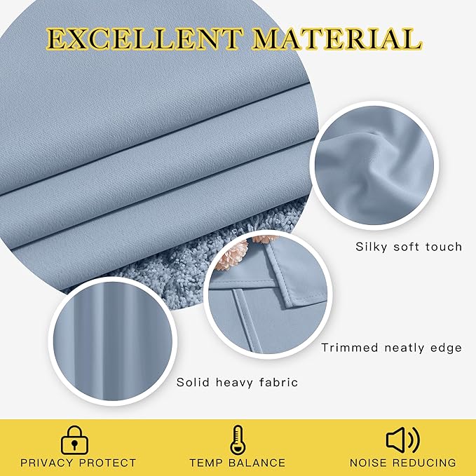 NICETOWN Vintage Blue Blackout Curtains for Bedroom, Grommet Thermal Insulated Room Darkening Window Treatments for Christmas/Thanksgiving Day, W66 x L66, 2 Panels