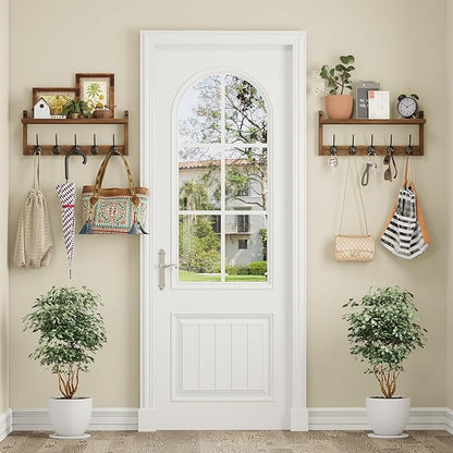 AMBIRD Wall Hooks with Shelf - Wooden Entryway Organizer with 5 Dual Hooks, Retro Wall-Mounted Coat Hook Rack for Bathroom, Living Room, Bedroom (17.12 Inch)