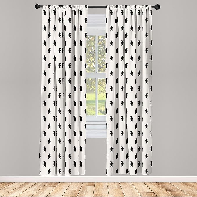 Ambesonne Animal Curtains, Bear Silhouettes on Cream Background Abstract Simplistic Style Pattern Print, Window Treatments 2 Panel Set for Living Room Bedroom, Pair of - 28" x 95", Cream Black