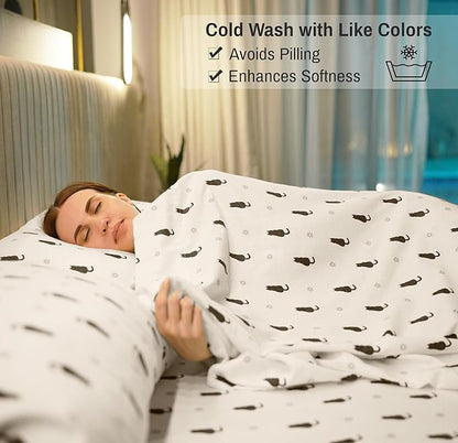 RUVANTI Flannel Sheets Full Size - 100% Cotton Double Brushed Bed Sheets Set, Deep Pockets 16 Inches, All Seasons Breathable & Extra Soft Full Sheets, Warm & Cozy, 4 Piece, Black Cat