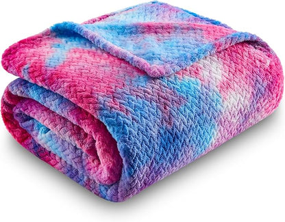 NEWCOSPLAY Super Soft Twin Blanket Deep Purple Rainbow Premium Silky Flannel Fleece Leaves Pattern Lightweight Bed Blanket All Season Use (Deep Purple Rainbow, Twin(60"x80"))