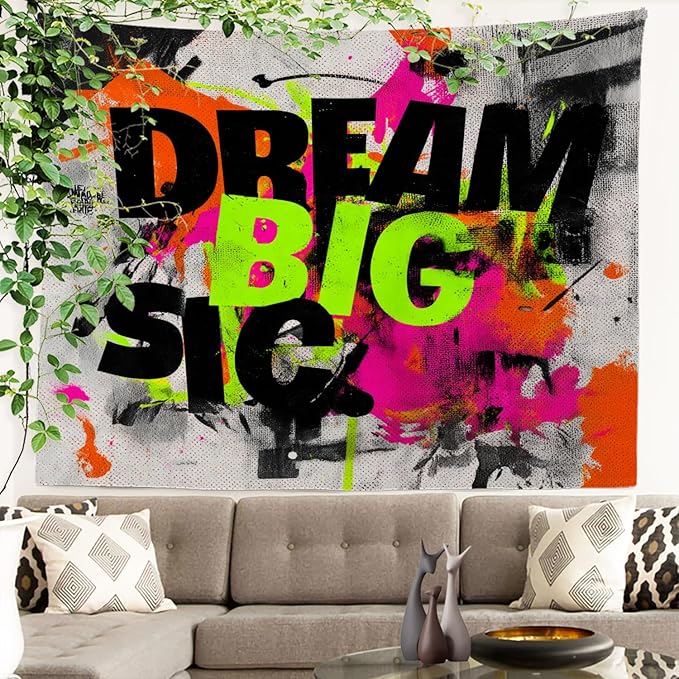 Batmerry Aim High Reach For Stars Tapestry, Be Ambitious Believe In Yourself Wall Art Hanging Decoration Polyester Fiber White Ruffled Around for Dorm Room Bedroom Living Room, 51.2x59.1 inches