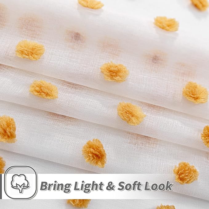 MYSKY HOME Short Curtains for Bedroom 54 Inches Long Burnt Orange Pom Pom White Sheer Curtains Kitchen Bathroom Nursery Boys Kids Room Rod Pocket 2 Pieces Small Window 52" x 54"