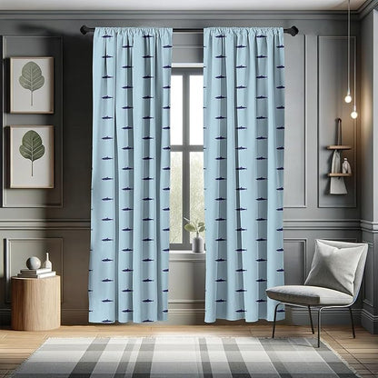 Ambesonne Shark Curtains, Ocean Life Pattern in Blue Shades Wildlife Under The Sea Saltwater Fauna, Window Treatments 2 Panel Set for Living Room Bedroom, Pair of - 28" x 84", Blue Navy