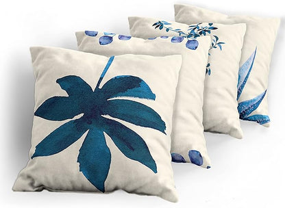 Ambesonne Botanical Throw Pillow Cushion Case Pack of 4, Minimalist Watercolor Painting Leaves Agave Branches Plant in a Pot, Modern Accent Double-Sided Digital Printing, 18", Dark Turquoise Ceil Blue