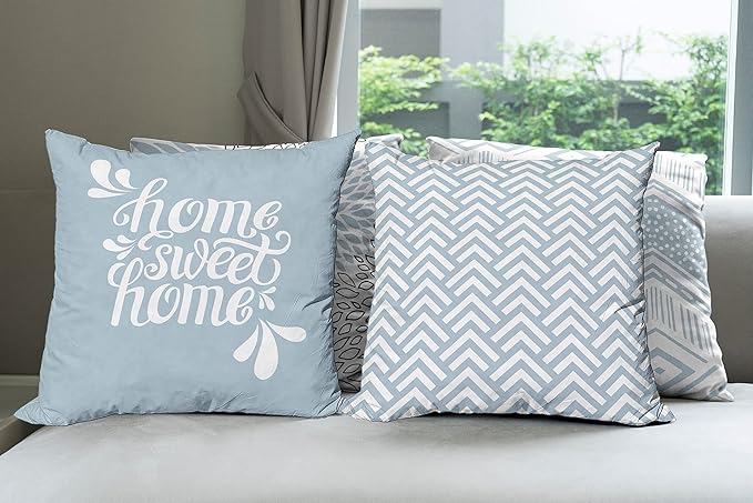 Ambesonne Geometric Throw Pillow Cushion Case Pack of 4, Home Phrase Minimal Zigzag Squama Dahlia Flower Petals Chevron Tribal, Modern Accent Double-Sided Digital Printing, 20", Pale Blue Grey White
