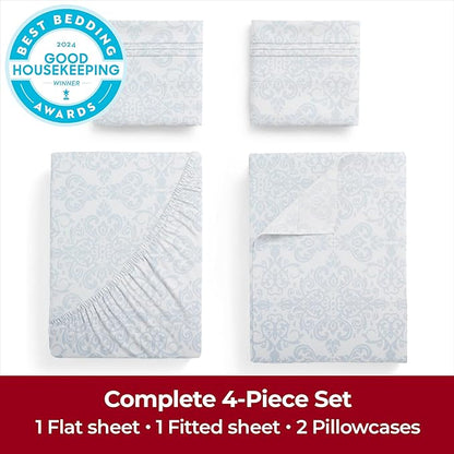 Mellanni California King Sheets Set - 4 PC Iconic Collection Bedding - Hotel Luxury, Extra Soft, Cooling Bed Sheets - Wrinkle, Fade, Stain Resistant (Cal King, Laced Sky Blue)