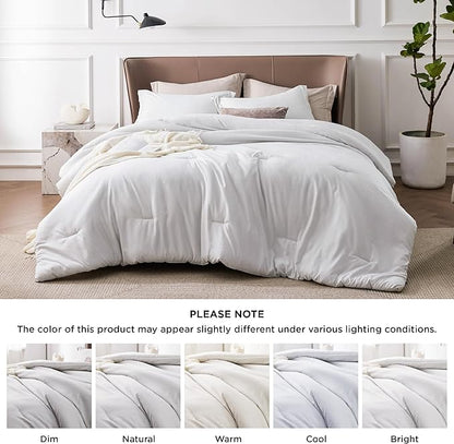 Bedsure King Size Comforter Set - Grayish White King Comforter Set, Soft Bedding for All Seasons, Cationic Dyed Bedding Set, 3 Pieces, 1 Comforter (104"x90") and 2 Pillow Shams (20"x36"+2")