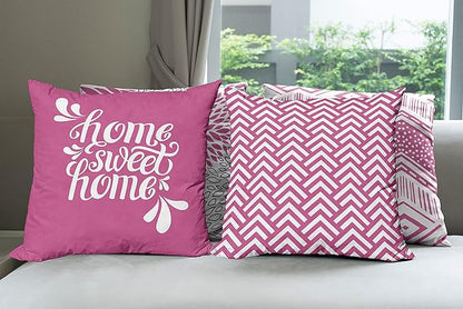 Ambesonne Geometric Throw Pillow Cushion Case Pack of 4, Home Phrase Minimal Zigzag Squama Dahlia Flowers Chevron Tribal, Modern Accent Double-Sided Digital Printing, 20", Pink White and Charcoal Grey