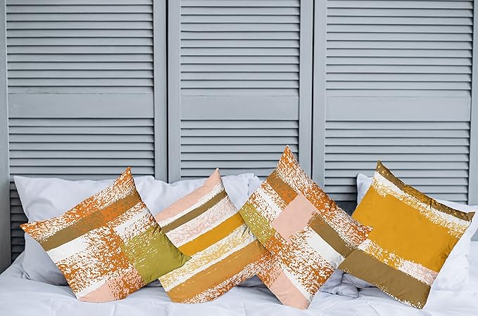 Ambesonne Grunge Throw Pillow Cushion Case Pack of 4, Abstract Design Simplistic Minimal Stripes Brushstrokes Contemporary Print, Modern Accent Double-Sided Digital Printing, 18", Orange Rose and Fawn