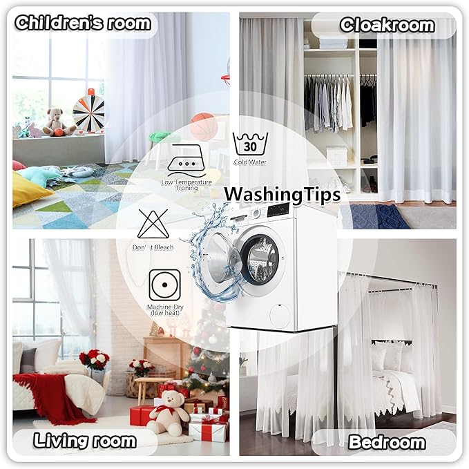 MYSKY HOME Kitchen Curtains 54 Inches Long Small Window Curtains for Bathroom Cafe Bedroom White Pom Pom Curtains for Nursery Boys Room Rod Pocket 2 Pieces Drapes 52 x 54 inch Length