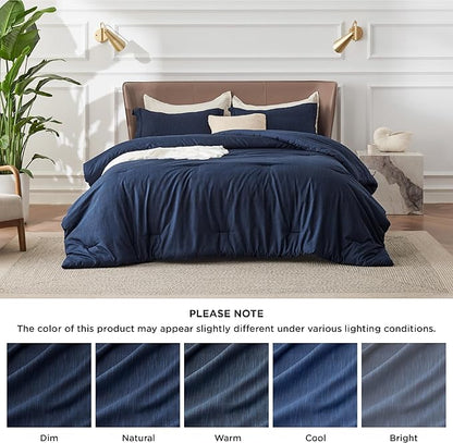 Bedsure Queen Comforter Set - Navy Soft Bedding for All Seasons, Cationic Dyed Bed Set, 3 Pieces, 1 Queen Size Comforter (90"x90") and 2 Pillow Shams (20"x26"+2")