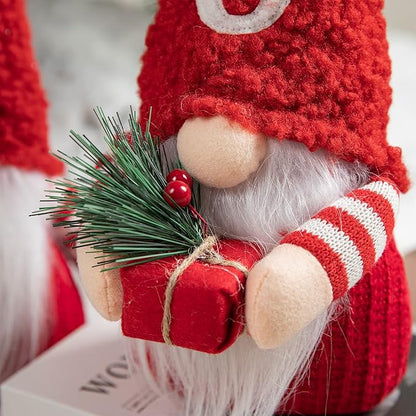 Glitzhome 3 Pack Joy Gnome Christmas Decorations, Fabric Handmade Plush Gnomes Santa Ornaments for Tabletop Home Holiday Decor
