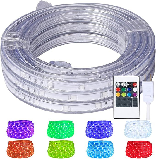 LED Rope Lights, 16.4ft Flat Flexible RGB Strip Light, Color Changing, Waterproof for Indoor Outdoor Use, Connectable Decorative Lighting, 8 Colors and Multiple Modes