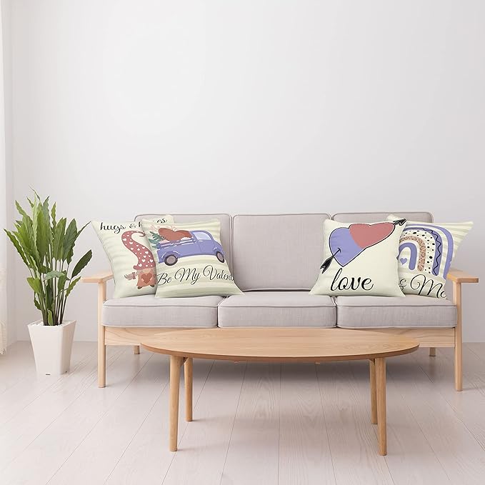 Ambesonne Romantic Throw Pillow Cushion Case Pack of 4, Love Hearts Arrow You and Me Be My Valentine Hugs Kisses Lettering, Modern Accent Double-Sided Digital Printing, 18", Ivory Lavender Pale Rust