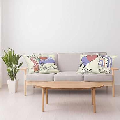 Ambesonne Romantic Throw Pillow Cushion Case Pack of 4, Love Hearts Arrow You and Me Be My Valentine Hugs Kisses Lettering, Modern Accent Double-Sided Digital Printing, 18", Ivory Lavender Pale Rust