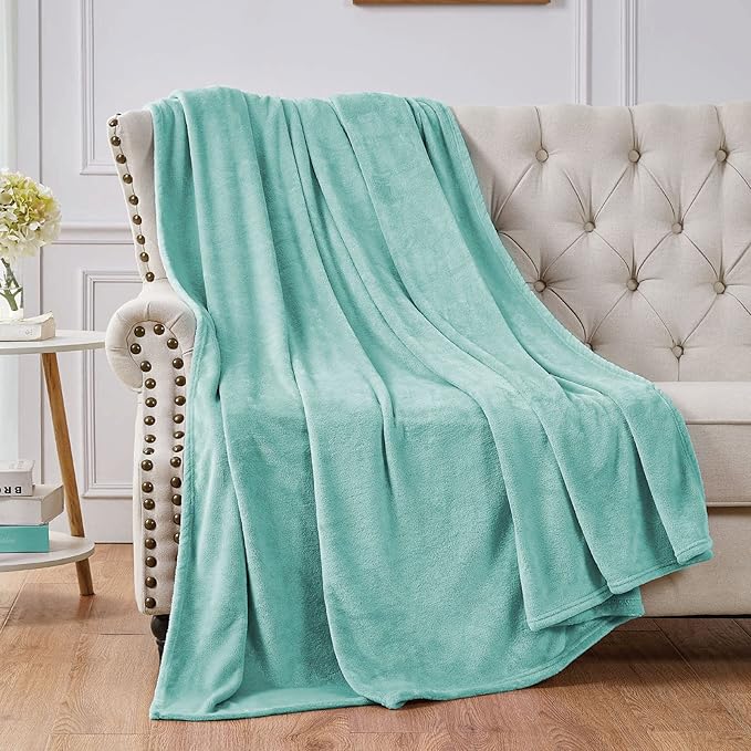 Walensee Fleece Blanket Plush Throw Fuzzy Lightweight (Queen Size 90x90 Light Blue) Super Soft Microfiber Flannel Blankets for Couch, Bed, Sofa Ultra Luxurious Warm and Cozy for All Seasons