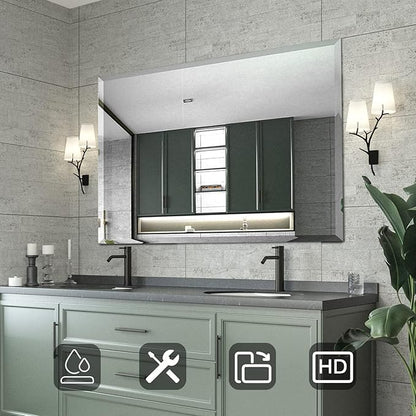 Mirrorons Beveled Mirror, Bathroom Mirrors for Wall 40" x 32", Frameless Rectangle Bathroom Mirror with Beveled Edge, Hangs Horizontally or Vertically, Upgraded Packing