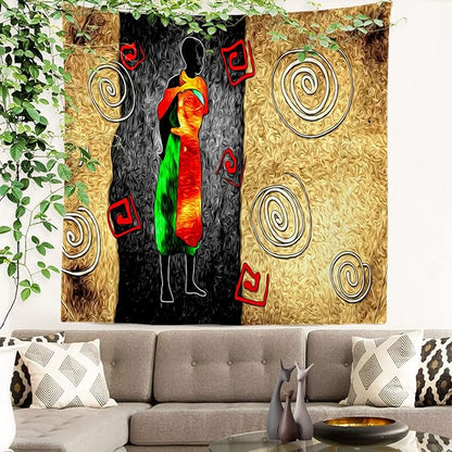 Batmerry African Ethnic Retro Tapestry,Vintage Motive Oil Landscape Fashion Wall Art Hanging Decoration Polyester Fiber White Ruffled Around for Dorm Room Bedroom Living Room, 59.1x59.1 inches