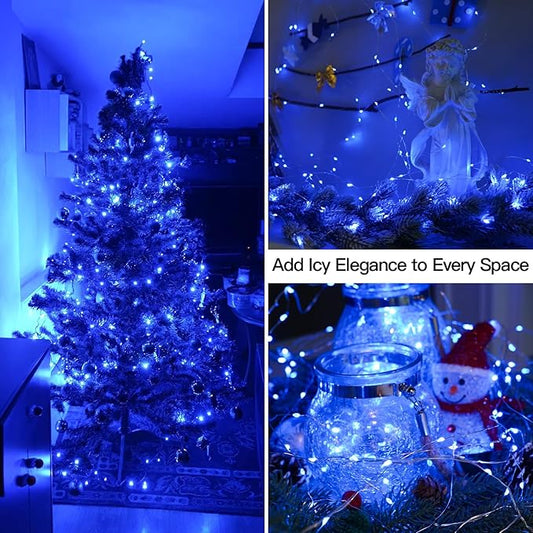 suddus 33ft 100 LED Outdoor String Lights, Blue Fairy Lights Battery Operated with Remote, Led Twinkle Lights for Bedroom, Backyard, Wedding, Tree, Mason Jar, Wall, Centerpiece, Christmas