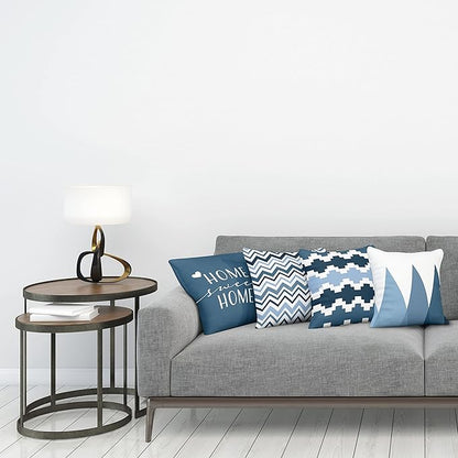 Ambesonne Modern Throw Pillow Cushion Case Pack of 4, Geometric Style Pattern of Triangles Zigzags Love Home Phrase Design, Modern Accent Double-Sided Digital Printing, 20", Petrol Blue and White