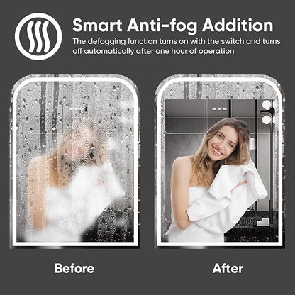 LED Bathroom Mirror, 24"x 32" LED Mirror with Lights for Bathroom, Lighted Vanity Mirrors for Wall, Anti-Fog, Dimmable, Tempered Glass, Memory Function, 3 Colors, Safe Use (White)
