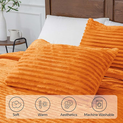 BEDELITE Fleece King Comforter Set -Super Soft & Warm Fluffy Burnt Orange Bedding, Luxury Fuzzy Heavy Bed Set for Winter with 2 Pillow Cases