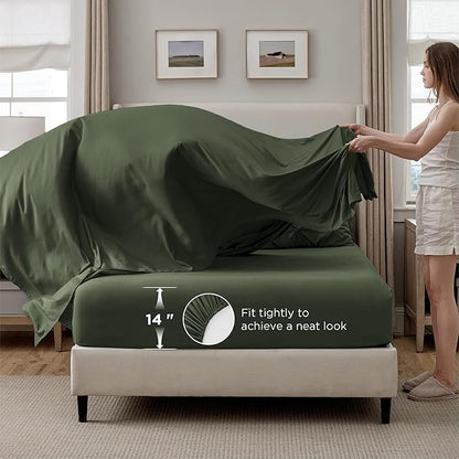 Bedsure Oversized King Comforter Set Olive Green - Bed in a Bag Bedding Set 7 Pieces, GentleSoft™ Pintuck Bed Set Gift for Family, Pinch Pleat Olive Green Comforter with Sheets, Pillowcases & Shams