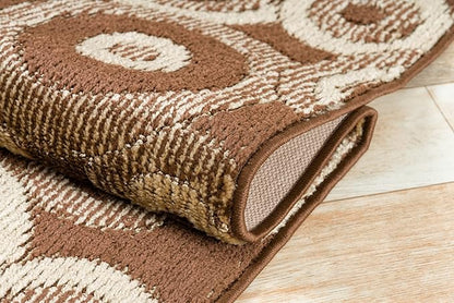 Custom Length Cut to Size Modern Farmhouse Carpet Runner Rug for Hallways, Non Slip Rubber Backed, 31 inch Wide X Customized Length, Geo Brown, 31 inch X 8 feet