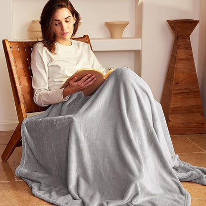 Exclusivo Mezcla Fleece Blanket Queen Size for Bed, Super Soft and Warm, All Season Use, Cozy, Plush, Lightweight, 90x90 Inches, Light Grey