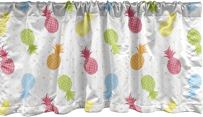 Lunarable Pineapple Window Valance, Colorful Pineapples Spring Refreshment Cheering Design Illustration, Curtain Valance for Kitchen Bedroom Decor with Rod Pocket, 54" X 12", Magenta Blue