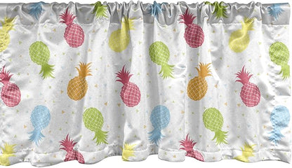 Lunarable Pineapple Window Valance, Colorful Pineapples Spring Refreshment Cheering Design Illustration, Curtain Valance for Kitchen Bedroom Decor with Rod Pocket, 54" X 18", Magenta Blue