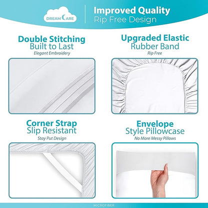 DREAMCARE Twin XL Sheet Sets – 3pcs Cooling Sheets – up to 21” Extra Deep Pocket Twin XL Sheets Set – Hotel Luxury Sheets & Pillowcases – Superior Softness 100% Fine Microfiber with Side Pocket –White
