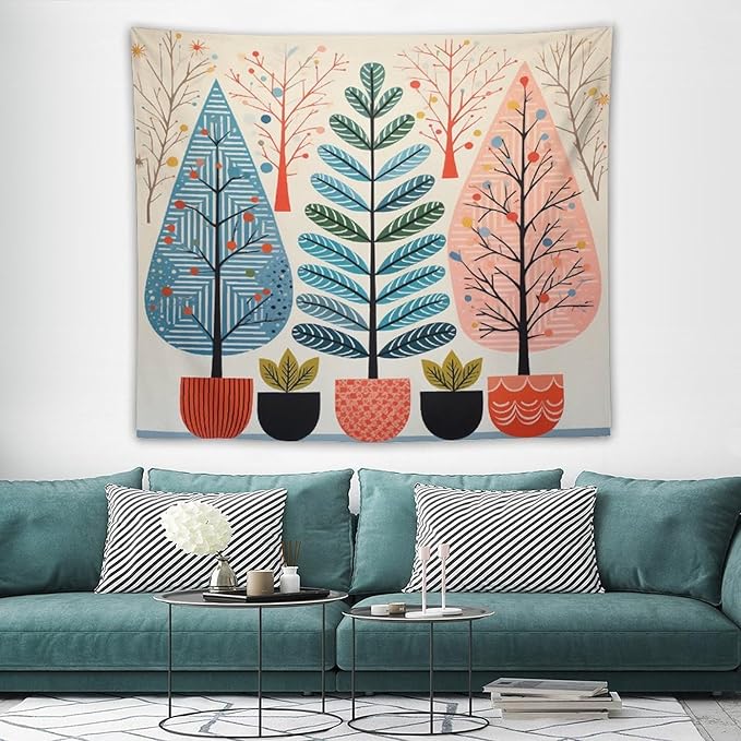 MaSiledy Wall Tapestry Shabby Chic Trees Tapestry Watercolor Rustic Forest Wall Hanging Wall Tapestry Aesthetic Wall Art for Living Room Dorm 50"x60" Holiday Scene Banner for Winter Christmas Party