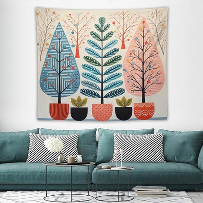 MaSiledy Wall Tapestry Shabby Chic Trees Tapestry Watercolor Rustic Forest Wall Hanging Wall Tapestry Aesthetic Wall Art for Living Room Dorm 50"x60" Holiday Scene Banner for Winter Christmas Party