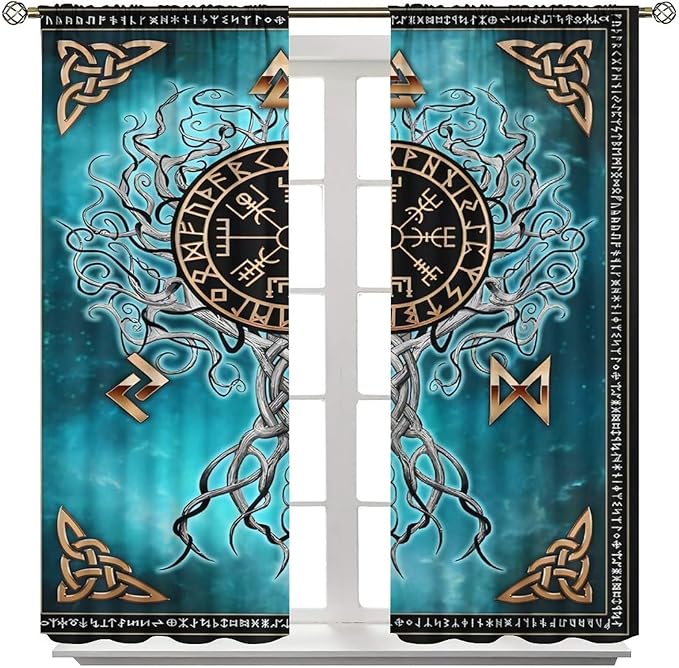 Viking Curtains Viking Totem Curtains Ancient Scandinavian Bedroom Living Room Decoration 2 Panel Groups W42 * L63 Inch