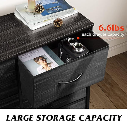 WLIVE Black Dresser for Bedroom, 6 Drawer Double Dresser, Fabric Storage Tower with Fabric Bins, Chest of Drawers for Closet, Living Room, Hallway
