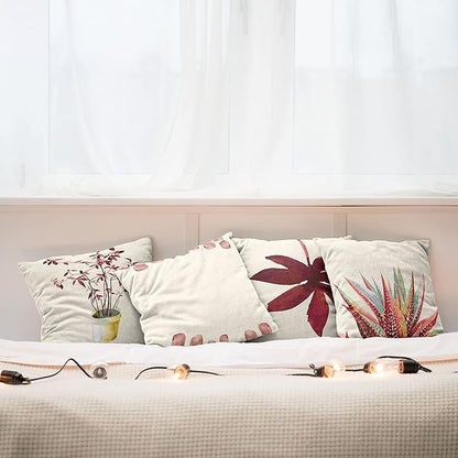 Ambesonne Botanical Throw Pillow Cushion Case Pack of 4, Minimalist Watercolor Painting Leaves Agave Branches Plant in a Pot, Modern Accent Double-Sided Digital Printing, 16", Raspberry Dark Salmon