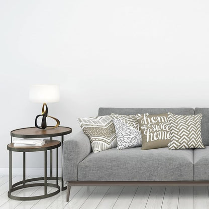 Ambesonne Geometric Throw Pillow Cushion Case Pack of 4, Home Phrase Minimal Zigzag Squama Dahlia Flowers Chevron Tribal, Modern Accent Double-Sided Digital Printing, 20", Cocoa White Charcoal Grey