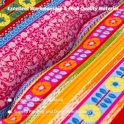 MAXYOYO Bohemian Retro Floor Mattress Vintage Floral Japanese Futon Mattress Roll Up Thicken Sleeping Bed Portable Camping Mattress Floor Lounger Couch Bed Mattress Pad, Queen Size