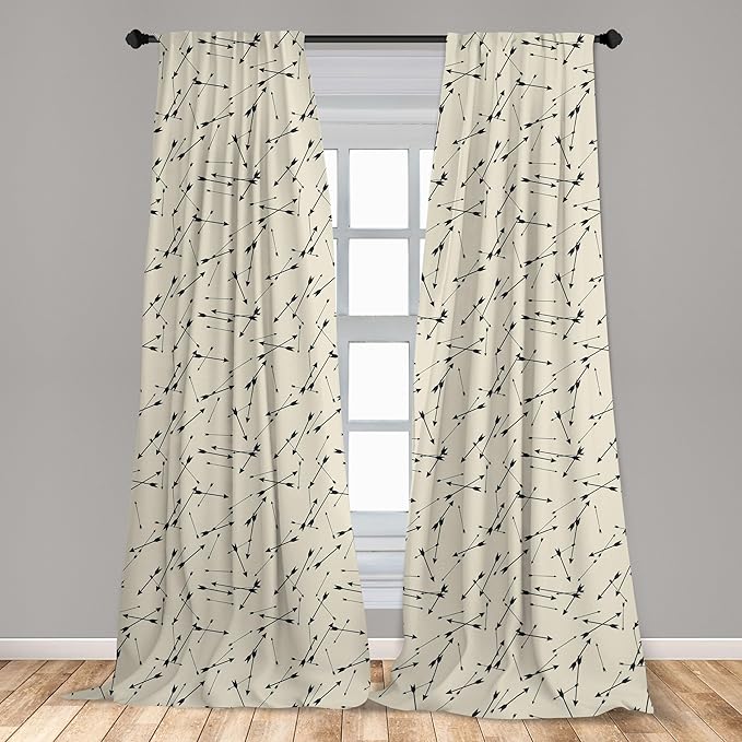 Ambesonne Arrow Curtains, Repetitive Abstract Simplistic Arrow Motif with Irregular Symmetry, Window Treatments 2 Panel Set for Living Room Bedroom, Pair of - 28" x 95", Sepia Charcoal