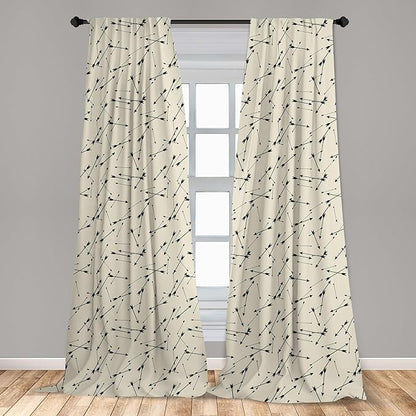 Ambesonne Arrow Curtains, Repetitive Abstract Simplistic Arrow Motif with Irregular Symmetry, Window Treatments 2 Panel Set for Living Room Bedroom, Pair of - 28" x 95", Sepia Charcoal