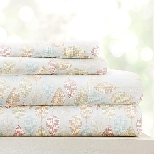 Linen Market Double-Brushed Patterned Microfiber California King Sheet Set 4 Piece – OEKO-TEX Certified Ultra Soft & Wrinkle-Free - 16" Deep Pocket Sheets Easy Care Cal-King Size - Fall Foliage Yellow