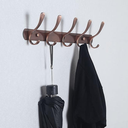 SKOLOO Coat Rack Wall Mount - Modern, Metal Wall Coat Rack with 5 Hooks, Sturdy Wall Hook Rack Rail for Hanging Coat, Jacket, Clothes, Hat, Red Copper