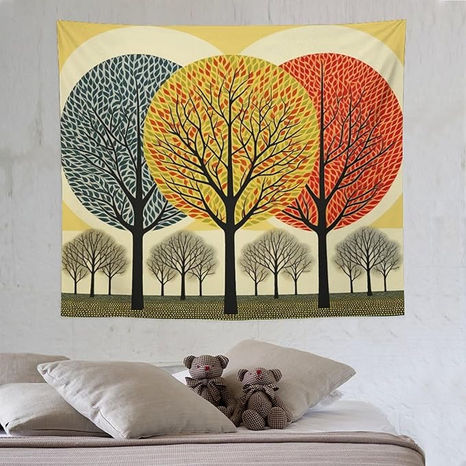 Wall Tapestry Shabby Chic Trees Tapestry Watercolor Rustic Forest Tapestry for Bedroom Aesthetic Wall Art for Bedroom Living Room Decor Home Decor 50"x60" Tapestries Winter Snowflake Decorative