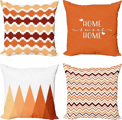 Ambesonne Modern Throw Pillow Cushion Case Pack of 4, Geometric Style Pattern of Triangles Zigzags Love Home Phrase Print, Modern Accent Double-Sided Digital Printing, 18", Burnt Orange and Burgundy