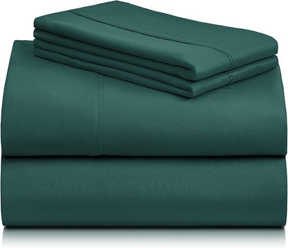 LuxClub 4 PC California King Sheet Set, Breathable Luxury Bed Sheets, Deep Pockets Wrinkle Free Cooling Sheets Machine Washable Hotel Bedding Silky Soft - Emerald Cal King