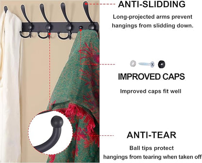 Dseap Coat Rack Wall Mounted - 5 Tri Hooks, Heavy Duty, Stainless Steel, Metal Coat Hook Rail for Coat Hat Towel Purse Robes Mudroom Bathroom Entryway (Pink, Pack of 2)